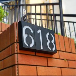 Garden Decorations House Number Outdoor Address Sign Solar LED Light Exterior House Numbers Yard Decor Doorplate Lamp Villa Door Plates Waterproof 230818