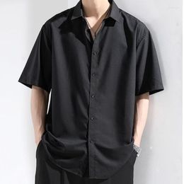 Men's Casual Shirts Black Non-iron Elegant 2023 Summer Fashion Thin Section Short-sleeved High-end Trend Loose Large Size Ice Silk Tops