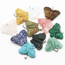 Pendant Necklaces 4pcs/lot 2023 Natural Stone Sculpture Carved Butterfly Necklace Fashion Beads Charms Diy Jewelry Accessorie Wholesale