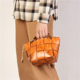 Evening Bags Vegetable Tanned Leather Women's Original Design Tote Bag Hand Woven Handbags Cowhide Single Shoulder
