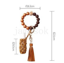 Handmade Tassel Wood Beaded Keychain Purple Hand Woven Perfume Holder Wristlet Silicone Chapstick Keychain df089