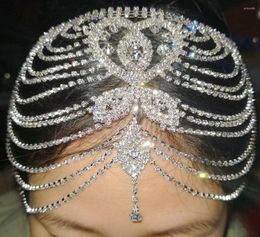 Hair Clips Bridal Headpiece Crystal Rhinestone Chain Flapper Cap Wedding Accessories Party Backside Forehead Head Band Piece Jewellery