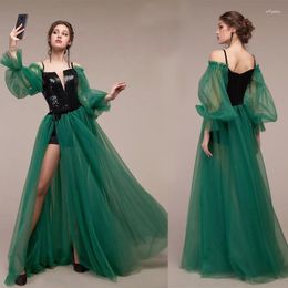 Casual Dresses Prom 2023 Luxury Gowns Green Long Puff Sleeve Suspenders Deep V Neck Side Slit Floor Lenth Elegant Evening Party