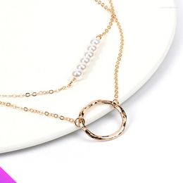 Pendant Necklaces Pearl Copper Ring Combination Double Necklace Ladies Sweet Romantic Fashion 2023