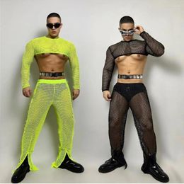 Stage Wear Male Jazz Dance Costume Fluorescent Green Sexy Pole Clothes Nightclub Bar Dancer DJ Performance Rave Outfit