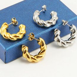 Stud Earrings For Women 18K Gold Vacuum Plated Stainless Steel Fashionable Twisted Thick Ear Hoop