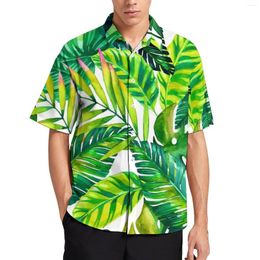Men's Casual Shirts Green Palm Leaves Vacation Shirt Tropical Plants Print Hawaii Men Trendy Blouses Short-Sleeve Clothing Plus Size
