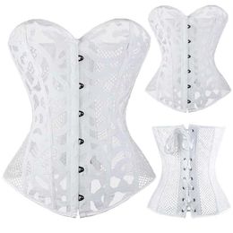 Whole-Sexy Women Corsets And Bustiers Overbust 10 Steel Boned Hollow Out White Black Corset Top Summer Lingerie Shapewear Cors217i