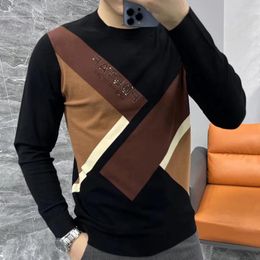 Men's T Shirts Men O-Neck Color Contrast Knitted Stitching Long-sleeved Pullover Casual Letter Pattern Comfortable Tee Shirt Homme