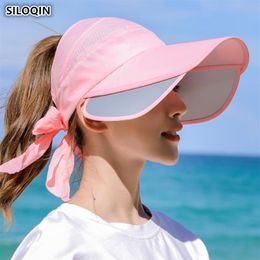 SILOQIN 2019 New Summer Women's Sun Hats Empty Top Hat Sun Visor Retractable Ladies Anti-UV Oversized Visor Women Beach Hats2894