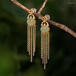 Dangle Earrings Original Design Natural Hetian Jasper Oval Tassels For Ladies Long Exaggerated Light Luxury Chinese Style Jewellery