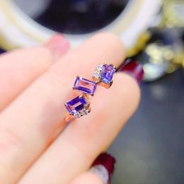 Cluster Rings Natural Tanzanite Ring 925 Silver Certified 3x5mm Blue Purple Gemstone Girl's Holiday Gift Free Product