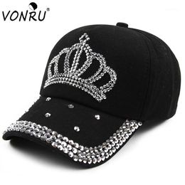 Whole- VONRU New Crown Rhinestone Baseball Caps Fashion Jean Hat Hip Hop Women Denim Baseball Cap Sun Hat1216B