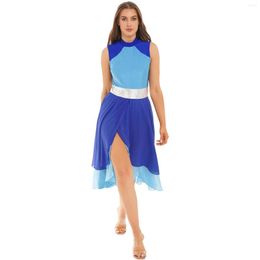 Stage Wear Womens Lyrical Dance Dress Sleeveless Ballet Gymnastics Leotard Liturgical Worship Dresses Modern Ballroom Performance Dancewear