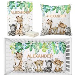 Bedding sets LVYZIHO Custom Name Cute Jungle Animals Greenery Baby Birthday Gift Toddler Bedding Set Baby Shower Bedding Set 230818