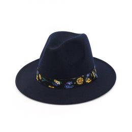 Unisex Flat Brim Wool Felt Jazz Fedora Hats Trilby Ribbon Decor Men Women Carnival Party Formal Hat Panama Gambler Hat233p