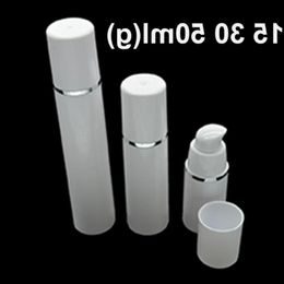 30pcs 15ml 30ml 50ml Pure White Cylindrical Silver Edge Empty Cosmetic Packing Containers Plastic Emulsion Airless Pump Bottles Imiwj