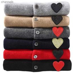 Women's Knits Tees Women Cardigan Cotton Heart Eye Embroidery O-Neck Long Sleeve Button Spring Autumn Casual Fitted Lady Knitwear HKD230821