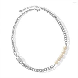 Pendant Necklaces Thick Chain Lock Baroque Freshwater Pearl Necklace Stainless Steel Fashion Jewelry Accessories Ladies