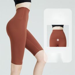 LU LU LEMON Without Summer Embarrassment New Line High Waist Lift Hip Naked Sense of Five Quarter Pants Europe and the United States Sports Tight Shorts