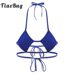 Bras TiaoBug Women Halter Rhombic Shape Cups Backless Self-tie Mini Micro Bikini Bra Tops Female Solid Color Sexy Lingerie Bralett244h