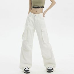 Women's Pants Cargo Jeans Women 2023 Fashion Vintage Streetwear Straight Pocket White Wide Leg Full Length Mom