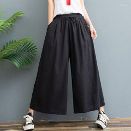 Women's Pants Cotton Linen Wide Leg Summer Women Plus Size Loose Casual Vintage Thin Nine Points Culottes Streetwear