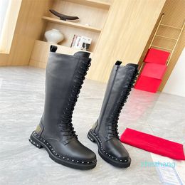 2023-Luxury Brand Knee Womens Martin Snow Boots Winter Lace Up Shoes Size 35-41