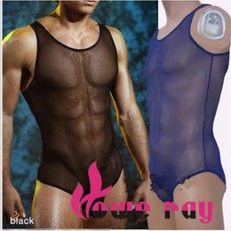 Sexy Lingerie Transparent Mesh Bodysuit Nylon Mens Sexy Bodysuit One Piece Wrestling Singlet Body suit Bondage Lingerie277N