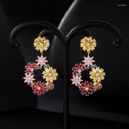 Stud Earrings 3A Colored Zircon Flower Cluster 925 Silver Needle Female Forest Super Fairy Quality