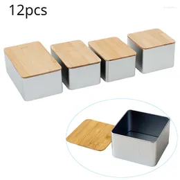 Storage Bottles 12pcs Tinplate Box Square Food Organizer With Bamboo Lid For Money Coin Candy Key Cosmetic Tea Containers