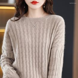 Women's Sweaters Pullover Autumn/Winter Pure Wool Sweater Loose Round Neck Ladies Tops Overside Casual Solid Colour Knitwear