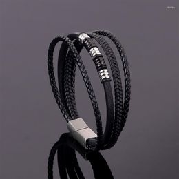 Charm Bracelets Trendy Multi-Circle Genuine Leather Bracelet Mens Multilayer Braided Rope Male Female Retro Jewelry Wholesale