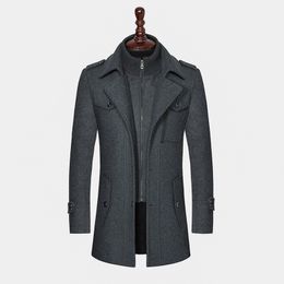 Mens Wool Blends Men Winter Coat Casual Brand Solid Colour Woollen Pea Male Trench Overcoat 230818