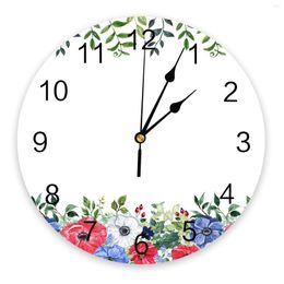 Wall Clocks Independence Day Poppies Plants Flowers Large Clock Dinning Restaurant Cafe Decor Round Silent Home Decoration