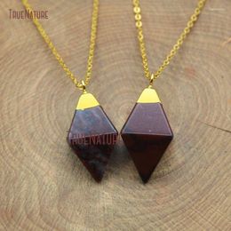 Pendant Necklaces Geometric Women Children Jewelry Wholesale Rhombus Shape Red Jaspers Natural Stone Necklace In 18 Inch NM10619