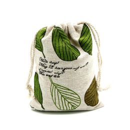 Bags Green Leaf Linen Jewellery Gift Pouches 8x10cm 9x12cm 10x15cm 13x17cm Pack of 50 Pure Party Candy Sack Makeup Packaging Bags