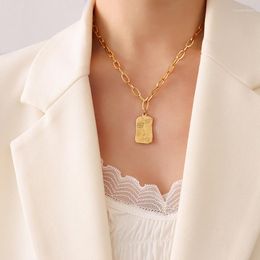 Chains Titanium With 18K Gold Face Pendant Necklace Women Jewellery Designer T Show Runway Gown Rare INS Japan Korean