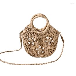 Evening Bags Handmade Half-Round Woven Artificial Straw Bag Girls Small Beach Handbag Coffee Colour