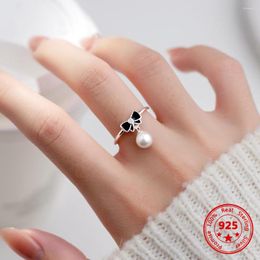 Cluster Rings 925 Sterling Silver Bow Pearl Ring Ins Wind Fashion Sweet Female Index Finger Engagement Wedding High Luxury Jewelry