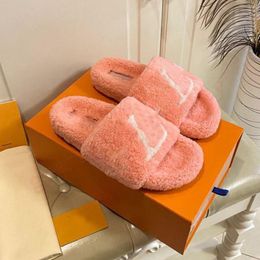 Luxury Brand Women Designer Slippers Fluffy Slides Woman Loafers Shoes Warm letters Fuzzy Flat Comfort Mule Wool Pink Green Cloud White Black Furry Sandals Slider