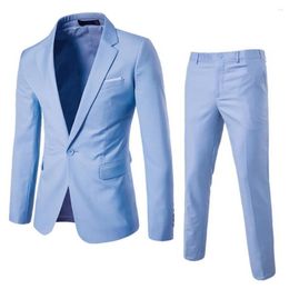 Men's Suits Suit Coat Slim Long Pants Set Stylish Business Lapel Fit With Single Button For Workwear