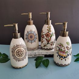 Liquid Soap Dispenser European Ceramic Soap Bottle Flowers Overglaze Decorative Shampoo Press Bottles Ice Crack Home Bathrooms Decoration Accessories 230820