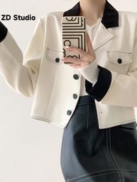 Women's Jackets ZD Studio Women Short Contrast Colour Notched Long Sleeves Single Breasted Coat 2023 Autumn Clothing 230821