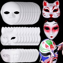 Party Masks Blank White Halloween Cosplay Cat DIY Forface Paintable Hand Painted Face Couple Half Animal Mache Event Supplies 230818