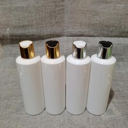 Storage Bottles 30pcs 250ml Travel White Empty Plastic Shampoo Bottle With Gold Silver Disc Top Cap 250cc PET Body Wash