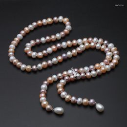 Chains 900mm Real Long Pearl Necklace For Women Adustable 9-10mm Size Bridal Natural Freshwater Jewelry