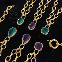 Pendant Necklaces Jewellery Copper Plated True Gold Necklace With Micro Inlaid Main Stone Water Droplet Shape Oval Sand Bottom For Women