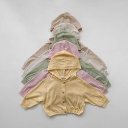 Jackets 2023 Summer Korean Baby Coat Thin Toddler Cardigan Girls Hooded Suncreen Long Sleeve Cartoon Kids Boys Cotton Outerwear