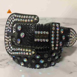 Belts Brand Designer belt bb simon mens for women shiny diamond s black on blue white multicolour with bling rhinestones as giftz